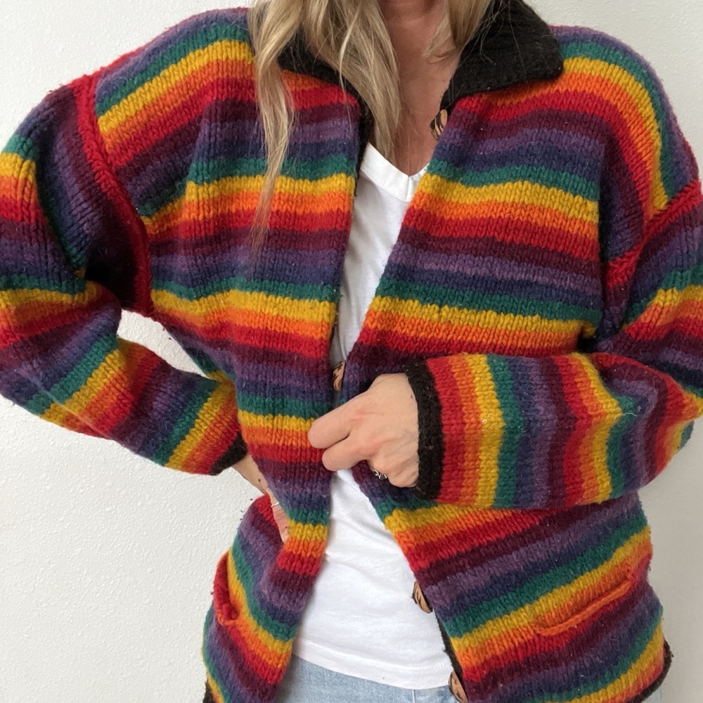 Wool rainbow cardigan sweater